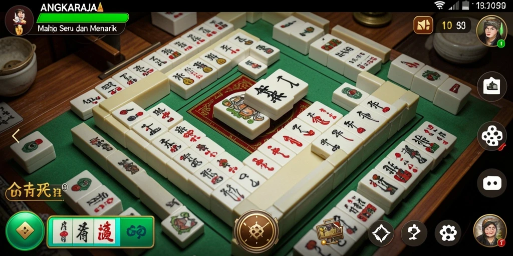 Gameplay menarik dalam ANGKARAJA dengan ubin Mahjong berwarna-warni.