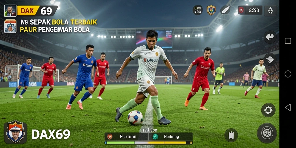 Tampilan gameplay DAX69 yang seru dan menegangkan di lapangan sepak bola.