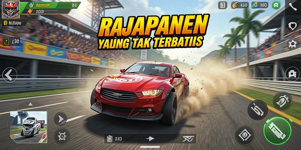 Tampilan gameplay RAJAPANEN dengan aksi balapan yang seru.